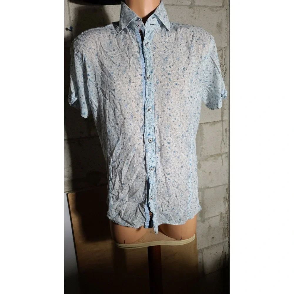 BESPOKE Mens Paisley Navy Blue Button Up Dress Shirt Size Medium @15 fitted - Picture 12 of 12